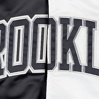 Men's Starter Black/White Brooklyn Nets Fast Break Satin Full-Snap Jacket