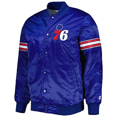 Men's Starter Royal Philadelphia 76ers Pick & Roll Satin Full-Snap Varsity Jacket
