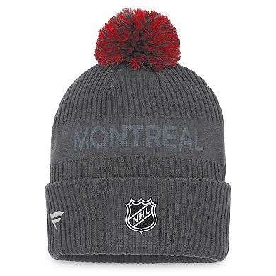 Men's Fanatics Branded Charcoal Montreal Canadiens Authentic Pro Home Ice Cuffed Knit Hat with Pom