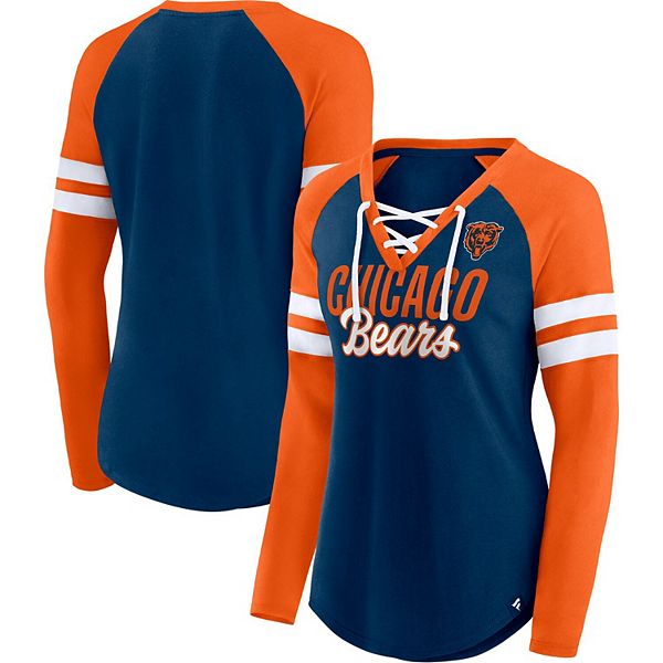 Women's Fanatics Branded Navy/Orange Chicago Bears Plus Size True to Form  Lace-Up V-Neck Raglan Long Sleeve T-Shirt