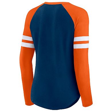 Women's Fanatics Branded Navy/Orange Chicago Bears Plus Size True to Form  Lace-Up V-Neck Raglan Long Sleeve T-Shirt