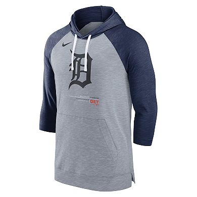 Men's Nike Heather Gray/Heather Navy Detroit Tigers Baseball Raglan 3/4-Sleeve Pullover Hoodie