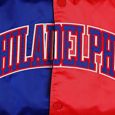 Men's Starter Royal/Red Philadelphia 76ers Fast Break Satin Full-Snap Jacket