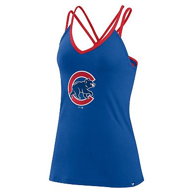 Women's Fanatics Branded Royal Chicago Cubs Barrel It Up Cross Back V-Neck Tank Top