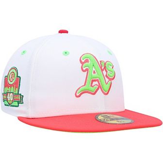 Men's New Era White/Coral Oakland Athletics 40th Anniversary Strawberry Lolli 59FIFTY Fitted Hat