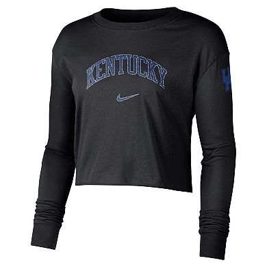 Women's Nike Black Kentucky Wildcats 2-Hit Cropped Long Sleeve Logo T-Shirt