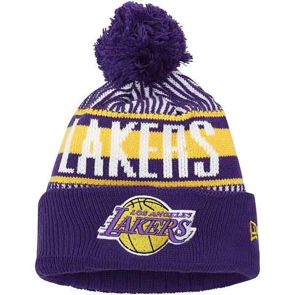 Youth Purple Los Angeles Lakers Collegiate Arch Knit Hat with Pom