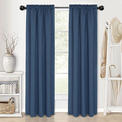 Kate Aurora Coastal Hamptons Rod Pocket Textured 3 Piece Window Curtain and Valance Set