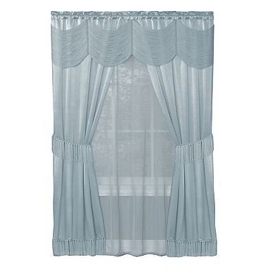 Kate Aurora Satin Chic Complete Attached Window Curtain, Tiebacks & Valance Set