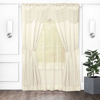 Kate Aurora Satin Chic Complete Attached Window Curtain, Tiebacks and Valance Set