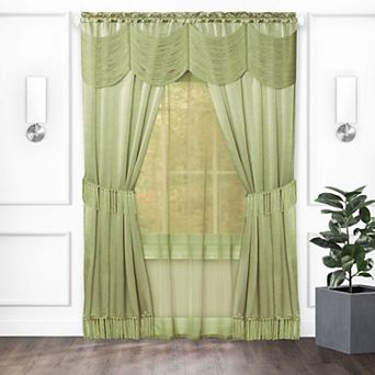 Kate Aurora Satin Chic Complete Attached Window Curtain, Tiebacks and Valance Set