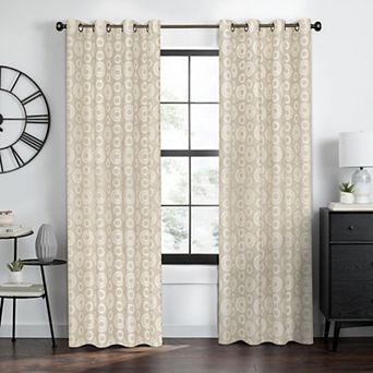 Kate Aurora Contemporary Woven Jacquard Modular Circles Grommet Top Single Window Curtain Panel