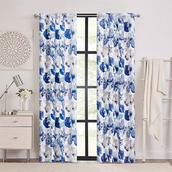 Kate Aurora Chic Living 2 Pack Semi Sheer Poppy Floral Rod Pocket Window Curtains
