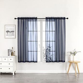 Kate Aurora Simplistic Living 2 pc Lightweight Rod Pocket Navy Blue Sheer Curtains