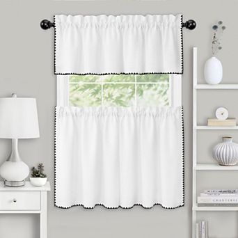Kate Aurora Coastal Hamptons Living Complete 3 pc Textured Kitchen Curtain Tier and Valance Set