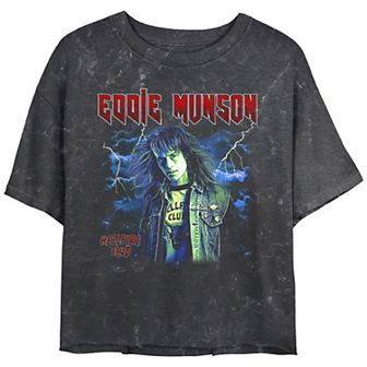 Juniors' Stranger Things Eddie Munson Thunders Clouds Hellfire Club Mineral Wash Tee