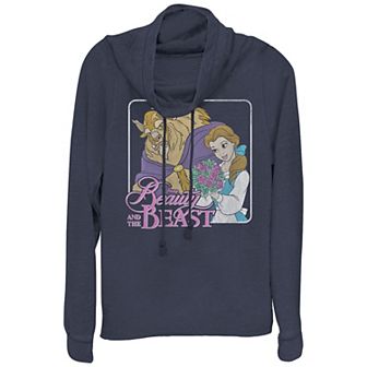 Disney's Beauty And The Beast Juniors' Framed Portrait Cowlneck Graphic Lightweight Long Sleeve