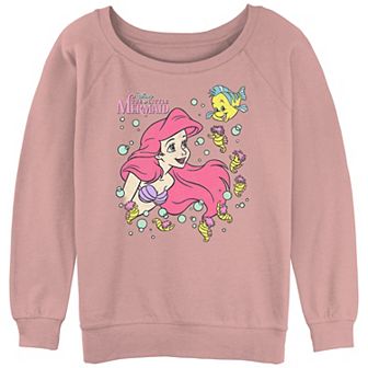 Disney's The Little Mermaid Juniors' Ariel Flounder Seahorses Bubbles Slouchy Terry Graphic Pullover