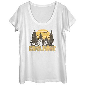 Juniors' Star Wars Ewoks Endor Forest Sunset Scoop Neck Tee