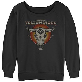 Juniors' Yellowstone Dark Skull Logo Slouchy Terry Pullover