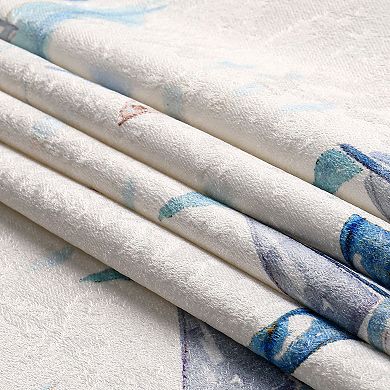Kate Aurora Maritime Blues Coastal Sailboats And Fish Fabric Shower Curtain