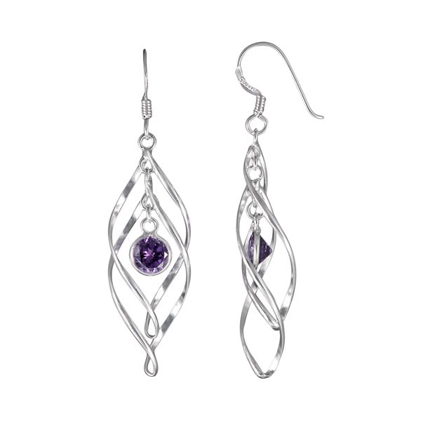 Sterling Silver Simulated Amethyst Marquise Drop Earrings