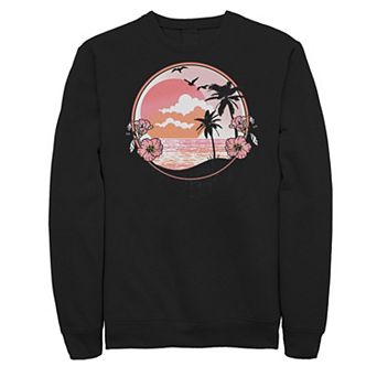 Big & Tall Pink Retro Beach Scenery Graphic Fleece