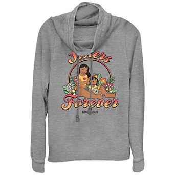 Disney's Lilo & Stitch Juniors' Sisters Forever Cowlneck Graphic Lightweight Long Sleeve