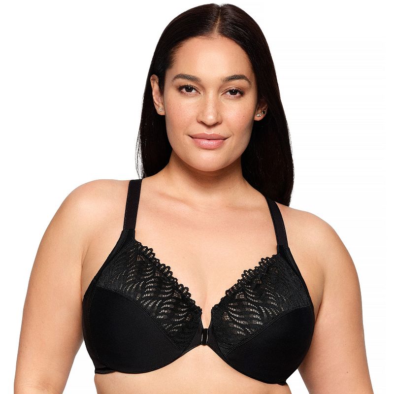 Plus Size Glamorise Full Figure Front-Closure T-Back WonderWire Underwire Bra 1246, Women's, Size: 44 C, Black