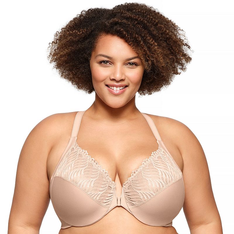 Plus Size Glamorise Full Figure Front-Closure T-Back WonderWire Underwire Bra 1246, Women's, Size: 38 D, Cafe