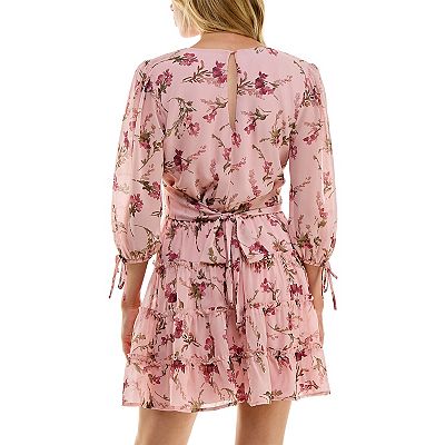 three quarter sleeve skater dress Dress Speechless Three Quarter Sleeve Skater Blue Floral Medium Juniors NEW