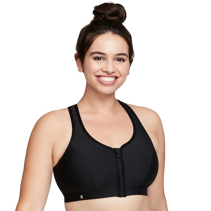 Plus Size Glamorise Full-Figure Zip-Front Wirefree Sports Bra 9266, Women's, Size: 42 F, Black