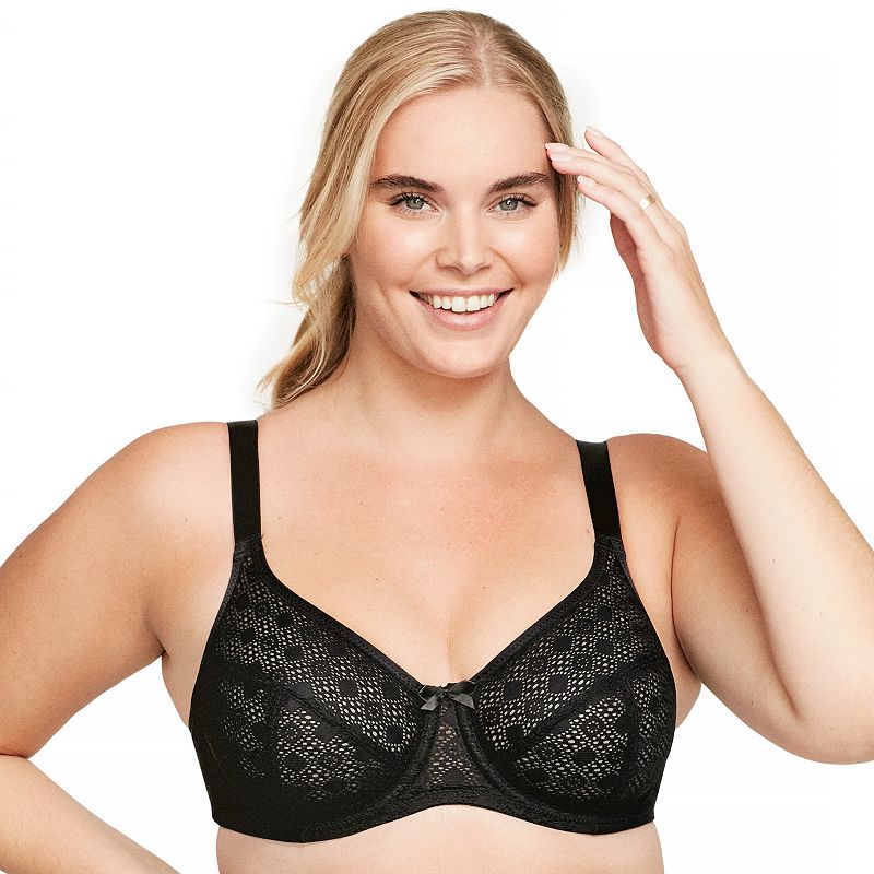 Plus Size Glamorise Full-Figure Lace Comfort WonderWire Underwire Bra 9855, Women's, Size: 42 I, Black