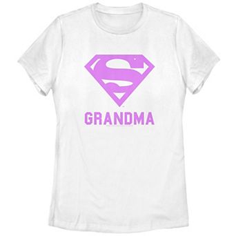 Women's DC Comics Superman Pink Super Grandma Chest Logo Graphic Tee