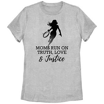 Juniors' Warner Brothers Wonder Woman Moms Run On Truth Love & Justice Graphic Tee
