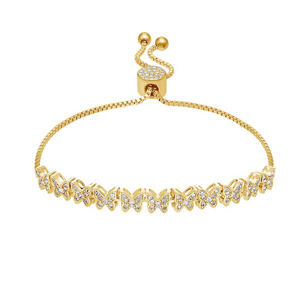 Brilliance Crystal Butterflies Adjustable Bracelet - Gold Tone White