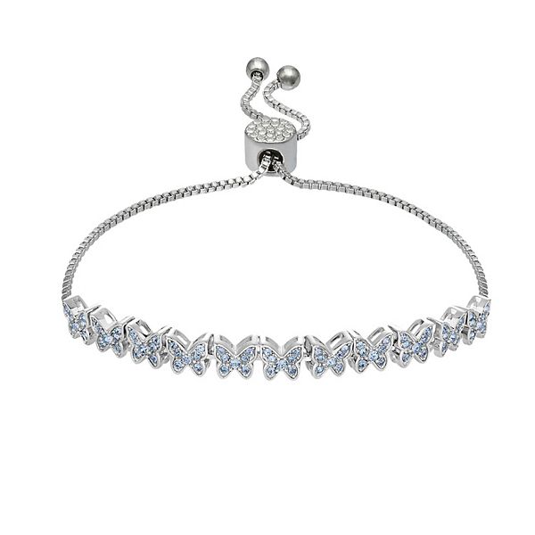 Brilliance Crystal Butterfly Charm Adjustable Bar Bracelet, Women's, Size: 7, Grey