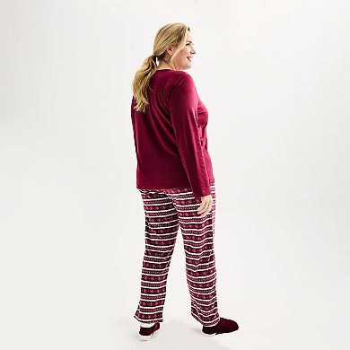 Plus Size Croft & Barrow® Cozy Fleece Long Sleeve Pajama Top & Pajama Pants Sleep Set