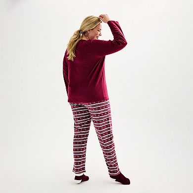 Plus Size Croft & Barrow® Cozy Fleece Long Sleeve Pajama Top & Pajama Pants Sleep Set