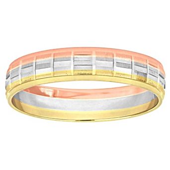 Stella Grace Tri-Tone 10k Gold 4 mm Woven Motif Wedding Band