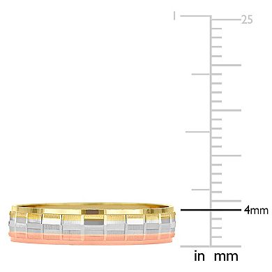 Stella Grace Tri-Tone 10k Gold 4 mm Woven Motif Wedding Band