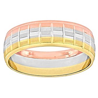 Stella Grace Tri-Tone 10k Gold 6 mm Woven Motif Wedding Band