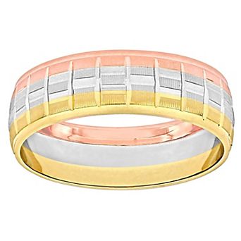 Stella Grace Tri-Tone 10k Gold 6 mm Woven Motif Wedding Band