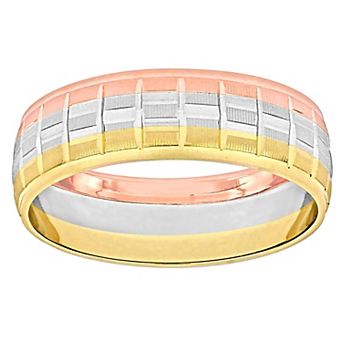 Stella Grace Tri-Tone 10k Gold Men's 6 mm Woven Motif Wedding Band