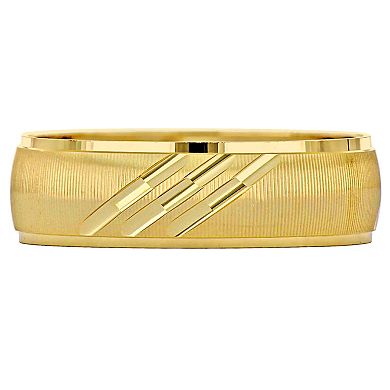 Stella Grace 10k Gold Men's 6 mm Striped Brushed Finish Wedding Band