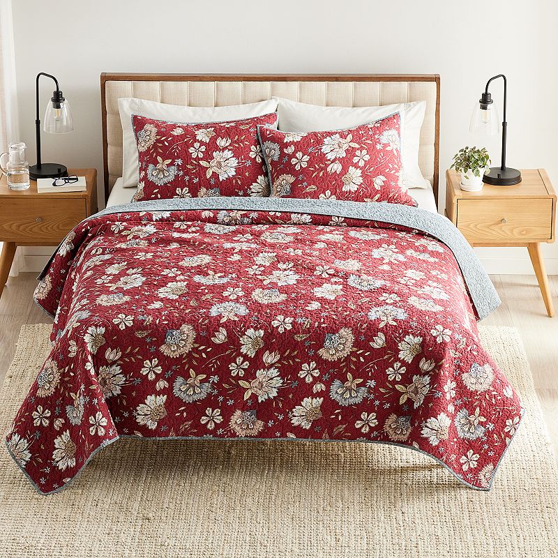 Sonoma Goods For Life Heritage Heirloom Floral Quilt or Sham, Med Red, King