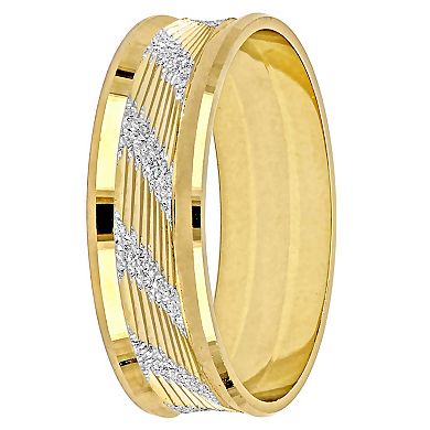 Stella Grace Two Tone 14k Gold Ribbed & Striped Wedding Band