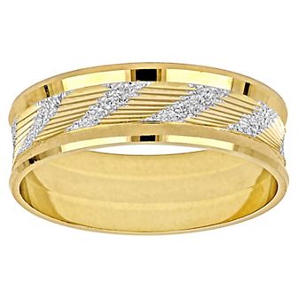 Stella Grace Two Tone 14k Gold Men's 6 mm Ribbed & Striped Wedding Band