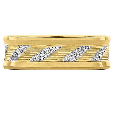 Stella Grace Two Tone 14k Gold Men's 6 mm Ribbed & Striped Wedding Band