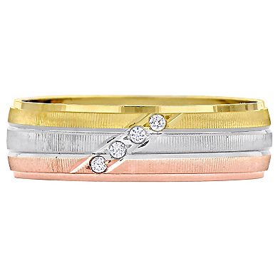 Stella Grace Tri-Tone 10k Gold Men's 6 mm Cubic Zirconia Wedding Band